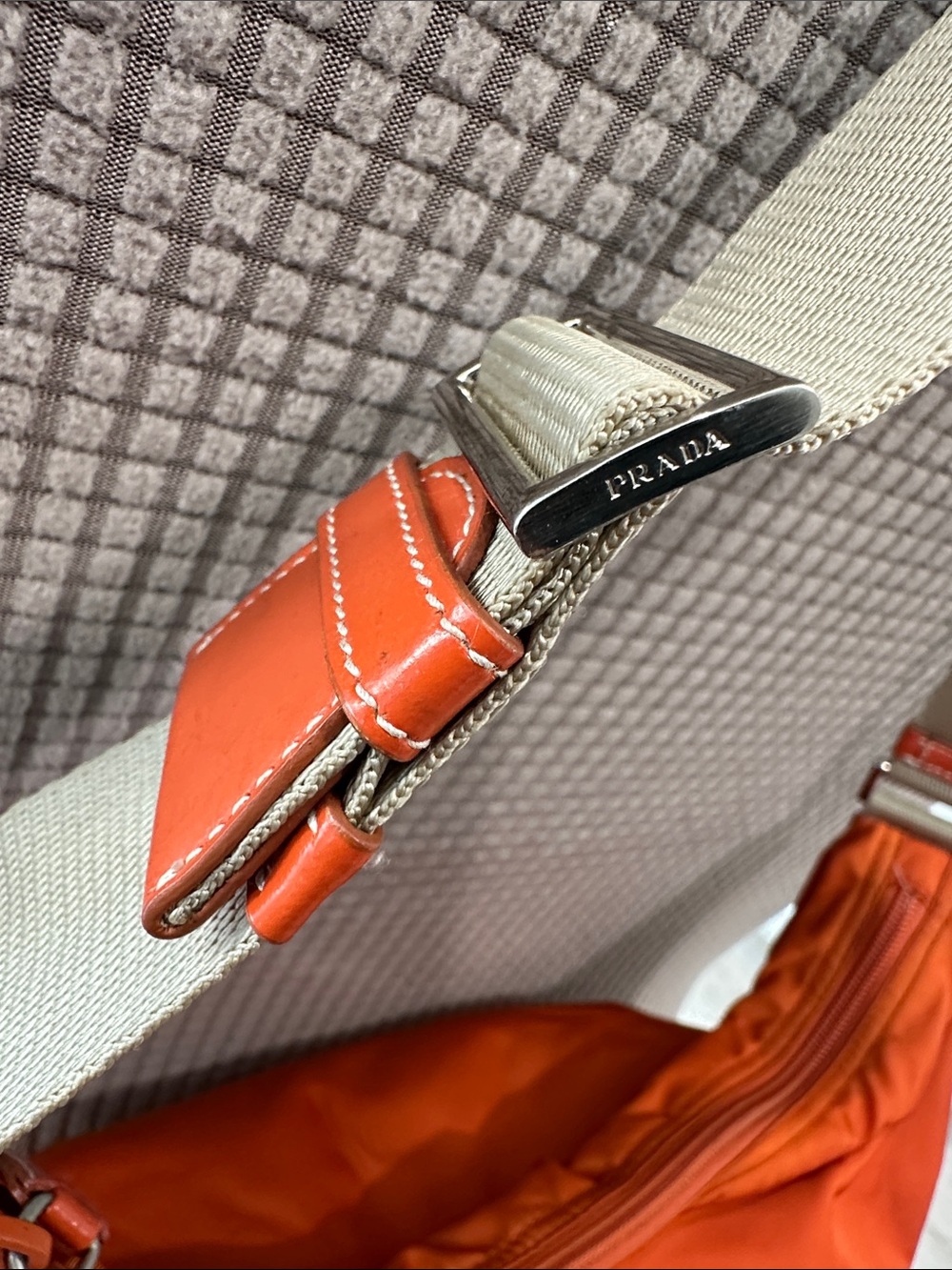 Prada Orange Nylon Shoulder Bag with Beige Strap - Picture 5 of 13